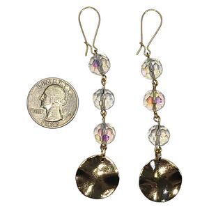 Aurora Borealis Crystal Glass Bead Gold Tone Charm Dangle Earrings
